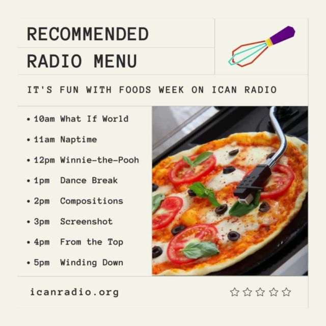 It's Fun with Food Week on ICAN Radio! We're serving up great programming, and songs inspired by delicious food!

#ICANradio #PDXkids #FunwithFoods